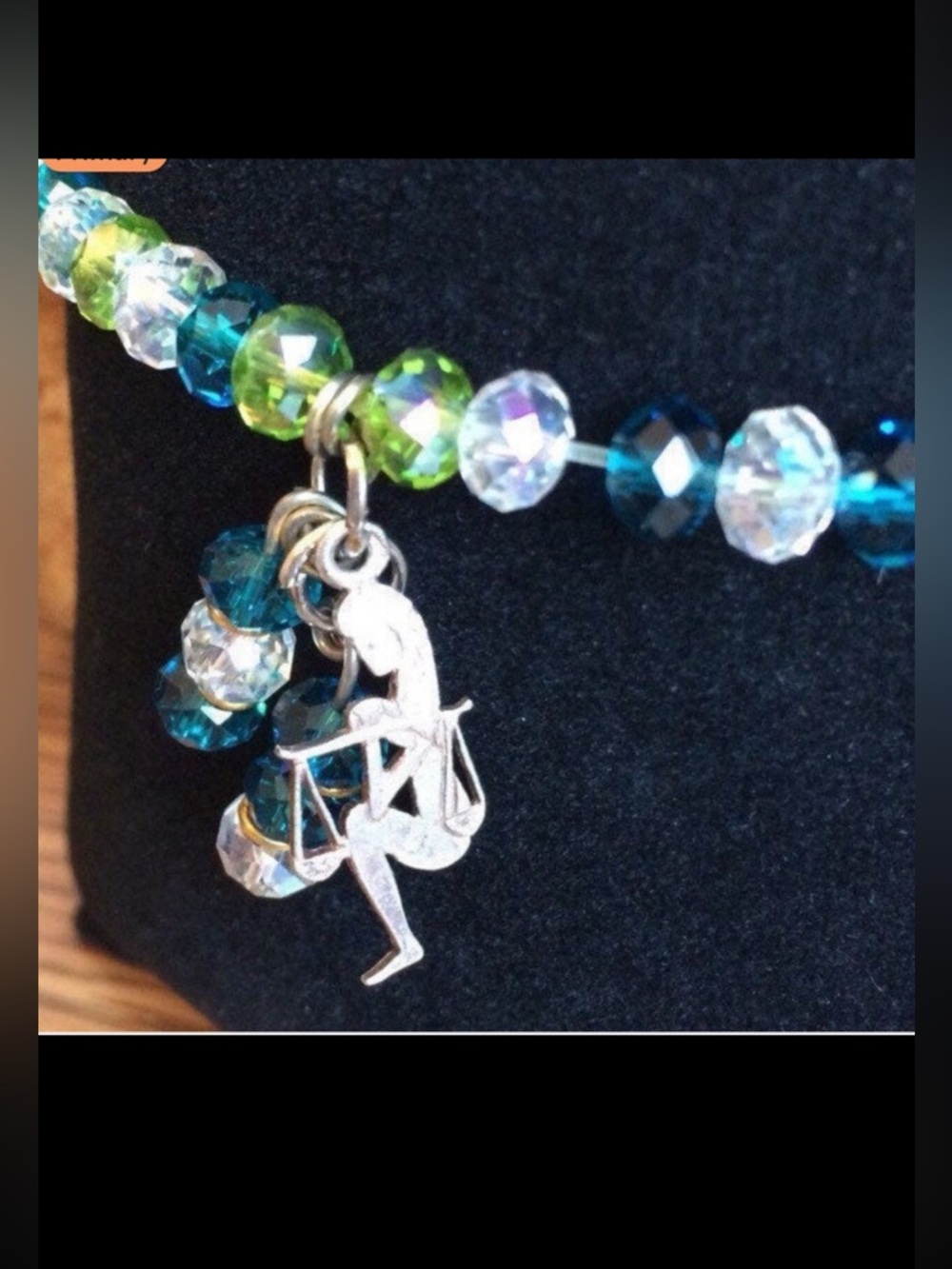Sterling silver Libra charm bracelet Hand made Glass bead bracelet